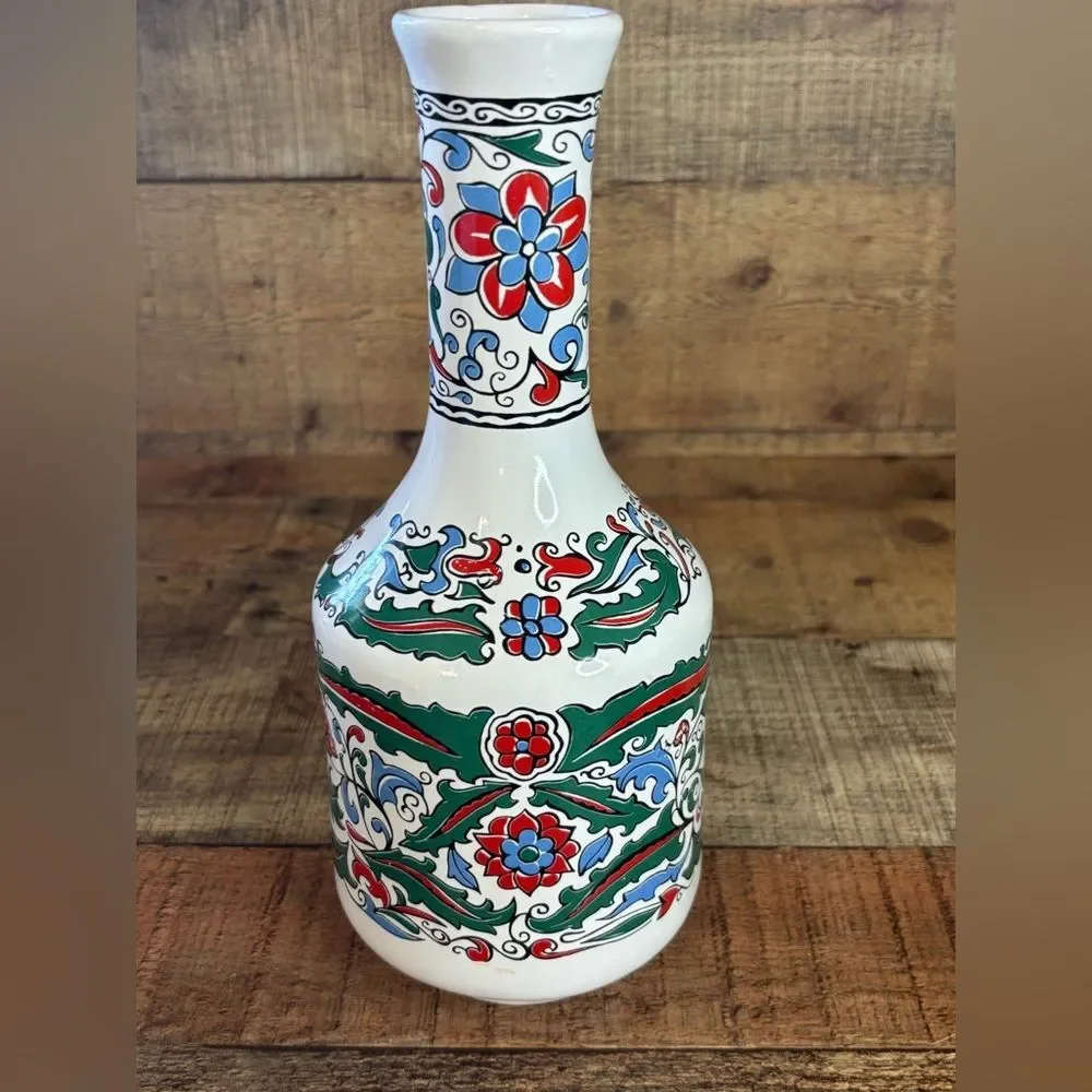 METAXA Liquor Empty Multicolor Floral Bottle Wooden Cork Stopper Made In Greece
